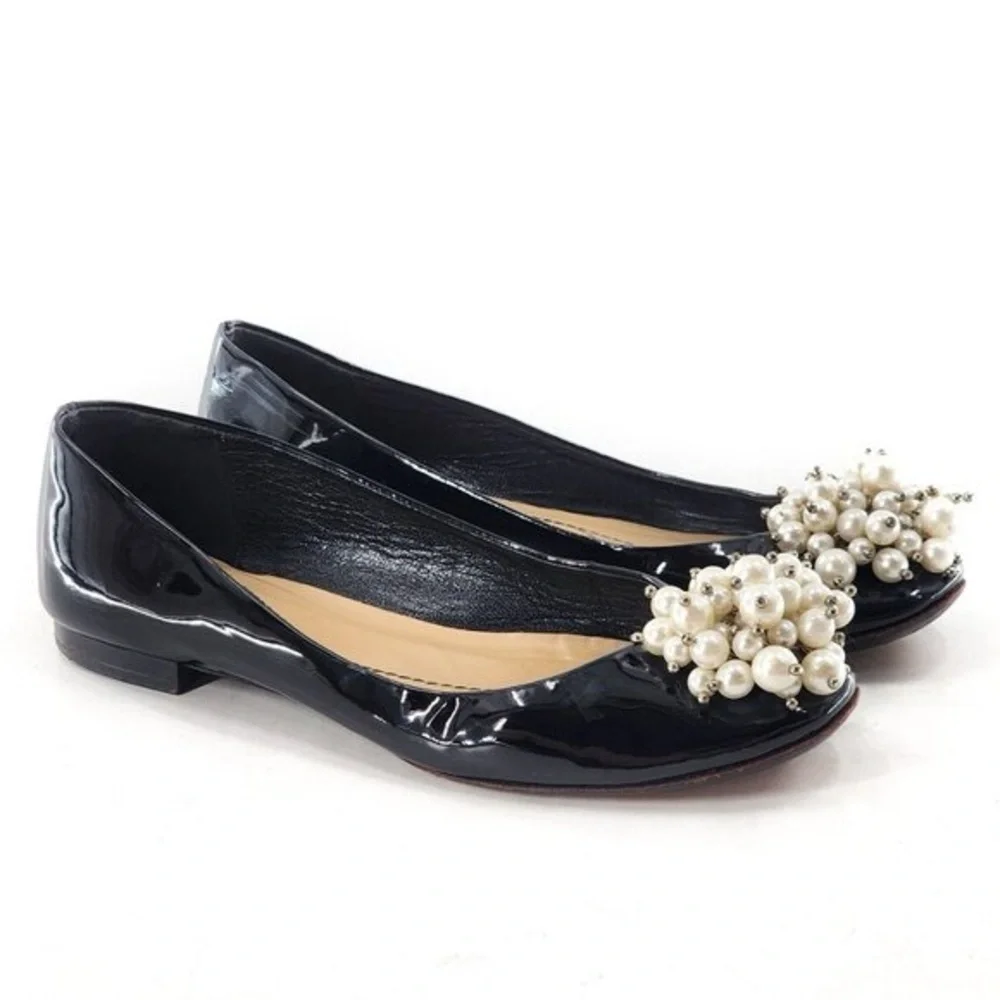 KATE SPADE Black Patent Vilette Pearl Cluster Ballet Flats Shoes 6.5 B